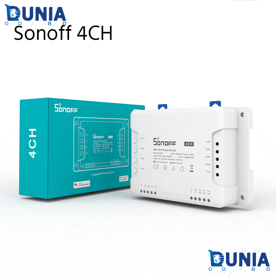 Sonoff 4CHR3 4-Gang Wi-Fi Smart Switch 4 Channel Relay Device Control. 