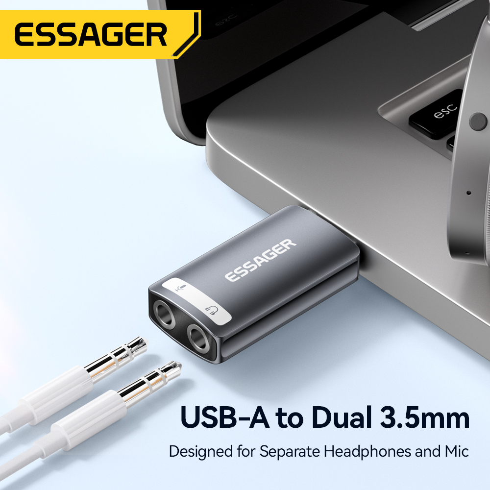Essager USB Sound Card External 3.5mm USB Adapter Mic Headphone Audio Adapter Speaker Interface For Laptop Computer PS5 PS4. 
