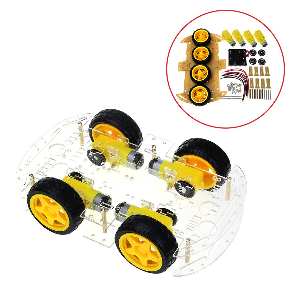 4WD Smart Robot Car Chassis 4WD Kit Multi-Functional 4WD Smart Robot Car Double Layer Acrylic Chassis Plate 26cm Kit Without Battery Holder For Arduinos Uno R3 Electronics Circuitry & Parts. 