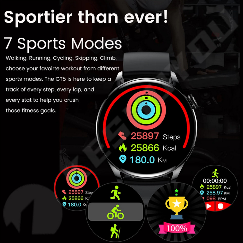 GT5 Smart Watch Bluetooth-compatible Call NFC Wireless Charging Heart Rate Blood Pressure Monitor Sports Bracelet. 