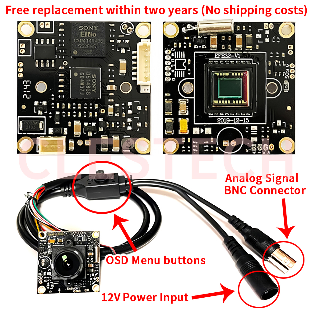 CLESTECH SONY EFFIO CCD 4140+673 800TVL Chip Module Analog CCTV CAMERA 32*32mm Microscope DIY Osd Menu Cable Full Set TV Monitor. 