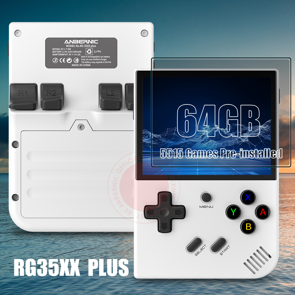 ANBERNIC RG35XX Plus Retro Video Handheld Game Console Linux System 3.5 in IPS Screen Built-in 3300mAH Battery 64G TF 5500 Games. 
