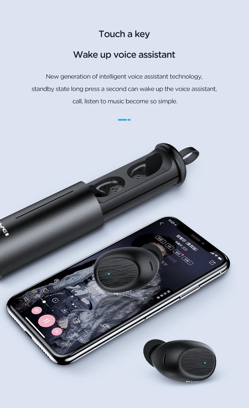 AWEI T55 TWS Wireless Bluetooth Earbuds In-ear Noise Canceling Gaming Headset With Mic. 