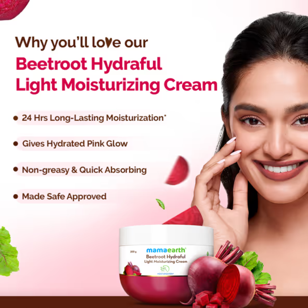 Beetroot Hydraful Light Moisturizing Cream with Beetroot & Hyaluronic Acid for Hydrated Pink Glow - 200 g. 