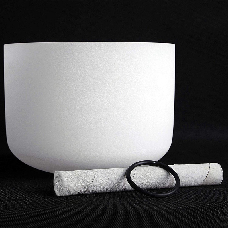 8 Inch 432Hz Singing Bowl Perfect Sound Note B Crown Chakra Frosted Quartz Crystal Meditation with Rubber Ring. 