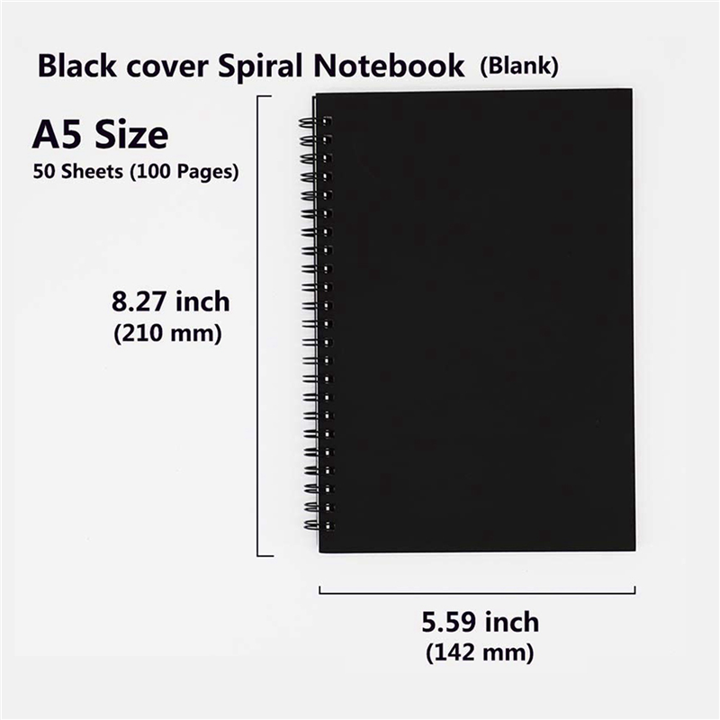 15Pcs A5 Black Spiral Notebook Blank Sketchbook Unruled Journal Pack Thick Blank Paper 50 Sheet 100 Unlined Pages. 