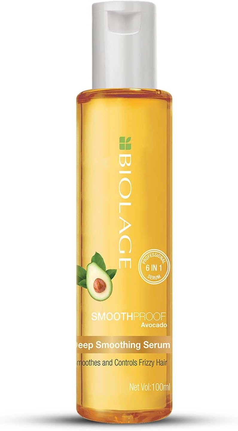 BIOLAGE Smoothproof Deep Smoothing 6-in-1 Hair Serum 100ml | Paraben free|Controls frizz, Smoothens rough ends and adds instant shine| For Frizzy Hair. 