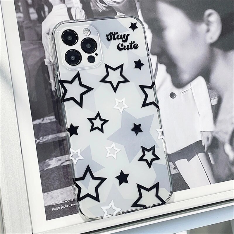 Korean Cute Y2k Star Transparent Phone Case For iPhone 14 13 12 11 Pro Max X XR 7 8 Plus SE 3 Lovely Shockproof Soft Cover Funda. 