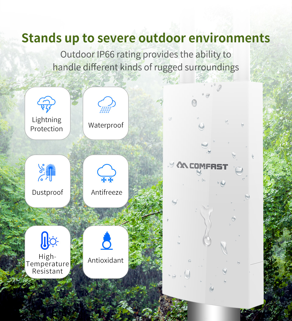 Comfast CF-EW71 2.4GHz Outdoor AP 300Mbps High Power Omnidirectional Coverage Access Point Garden Street Wifi Base Station. 