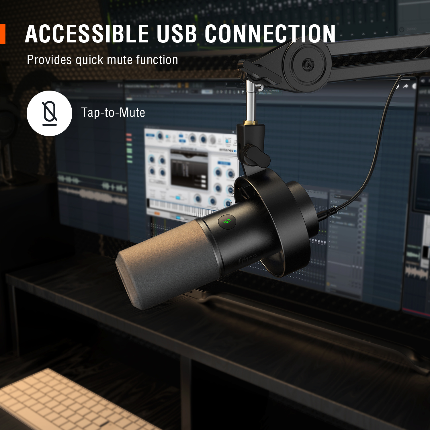 Şok montajlı FIFINE USB/XLR dinamik mikrofon, dokunmatik sessiz, kulaklık jakı ve ses kontrolü, PC veya ses kartı kaydı için-K688. 