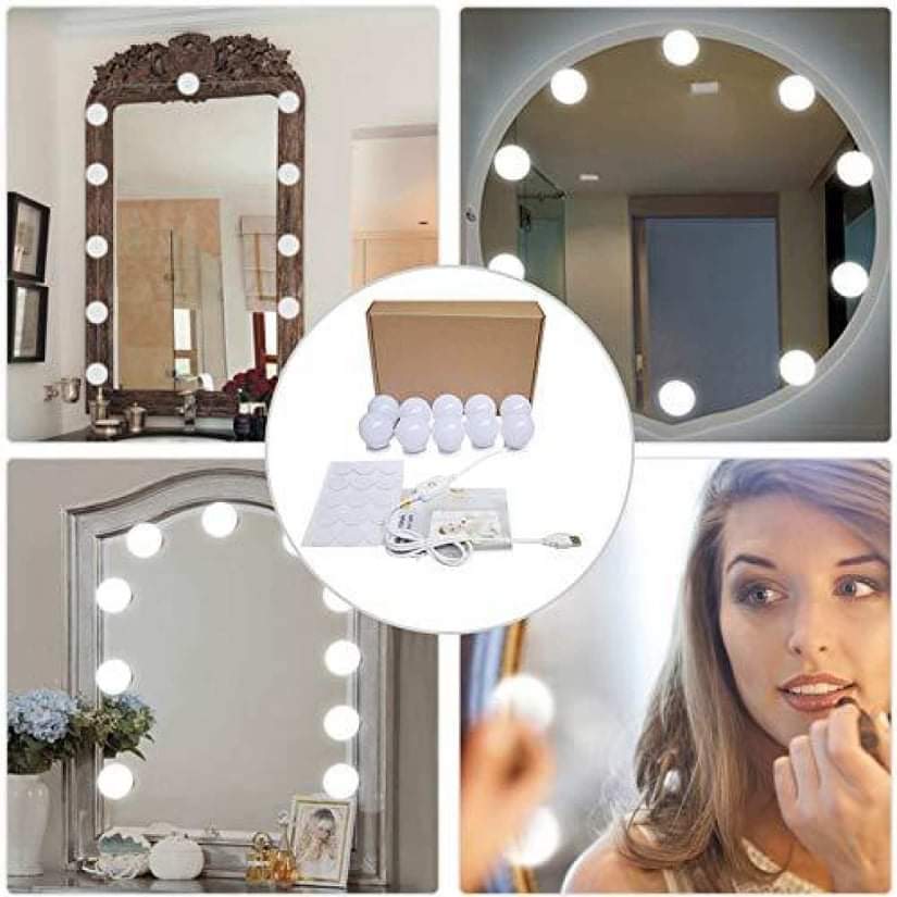 Vanity Mirror Light Adjustable with 10 Light Bulbs for Makeup Dressing Table / LED Vanity Mirror Lights Kit with 10 Dimmable Light Bulbs for Makeup Vanity Table Set in Dressing Room Lighting Fixture Strips Retractable Wire USB Power Supply White. 