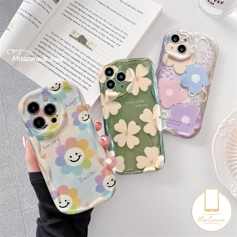 MissConnie For Redmi 10C 9C 9T 12C 10 9A 12 9 10A A1 A2 9C NFC Note 10Pro 11 10 11s 10s 10 Pro Max Plus POCO M3 3D Wavy Curved Edge Fresh Flowers Shockproof Airbag Glossy Soft Tpu Back Cover. 