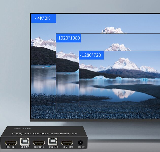 4K HDMI-compatible KVM Switch, 4 ports 4 in 1 Out HDMI KVM Switch Support 4K@60Hz for Laptop HDTV Monitor & UBS Mouse Keyboard-4X1 No hot key. 