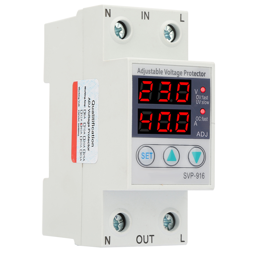 Current Intelligent Single Phase Adjustable Over-Voltage Under-Voltage Protector 230VAC. 