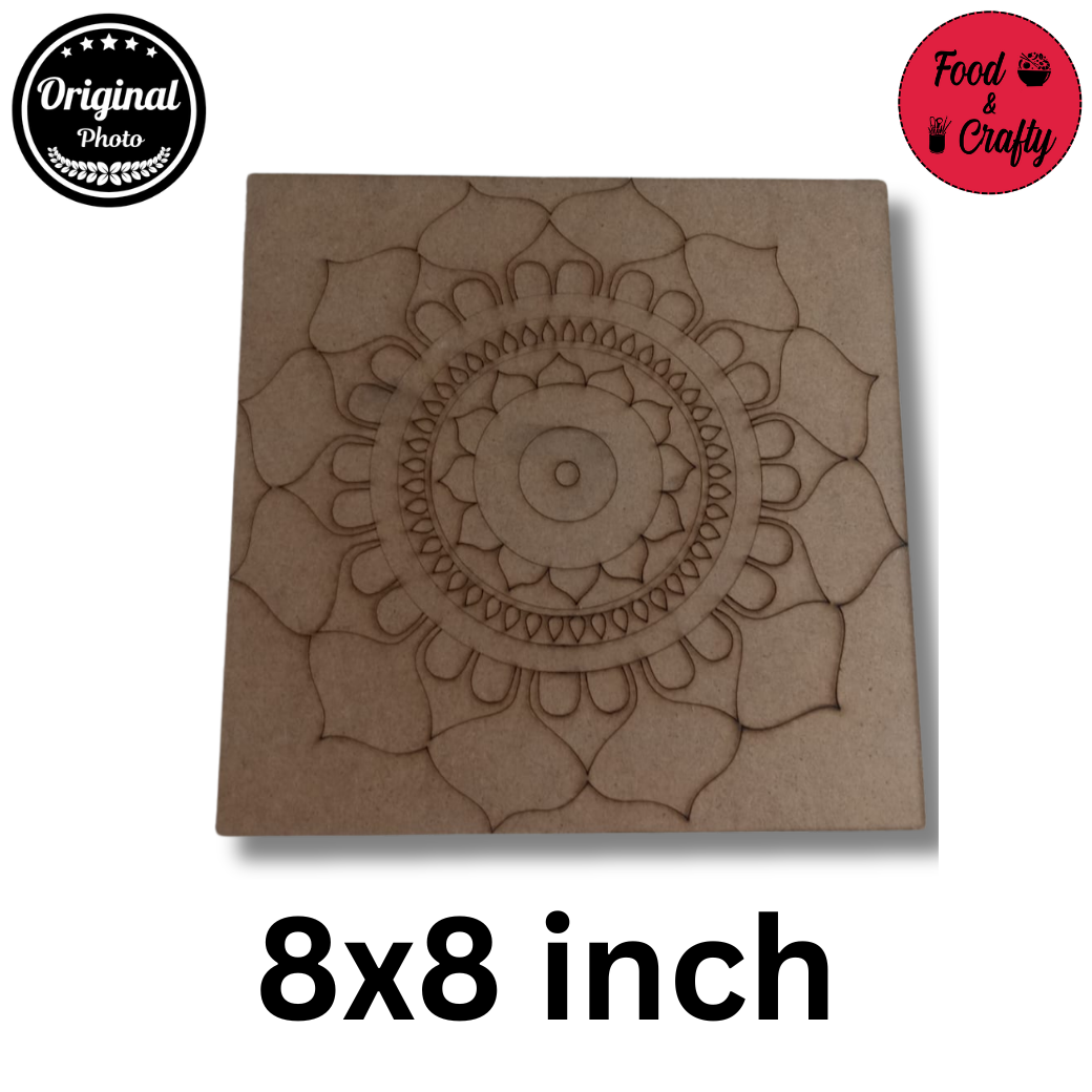 Mandala Round Cut Out 1 pic Marked Wooden MDF Boards Art and Craft Painting Cutout DIY Work Work Home, Decor Artistic (8x8  Inch)