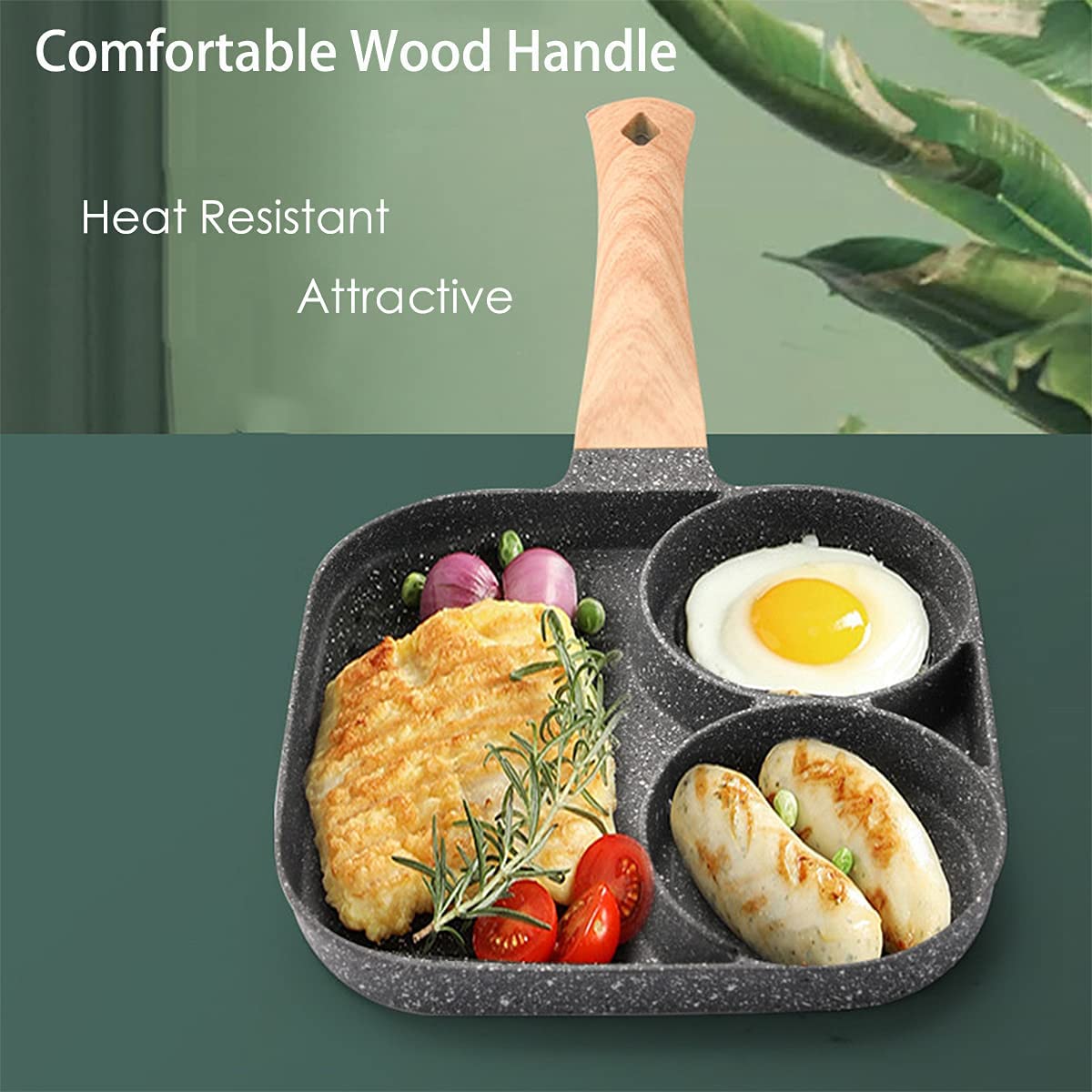 Breakfast Pan Nonstick All-In-One 3 Section Frying Pan Divided Frying Grill Pan for Egg Bacon and Burgers Suitable for Gas Stove & Induction cooker(three section)