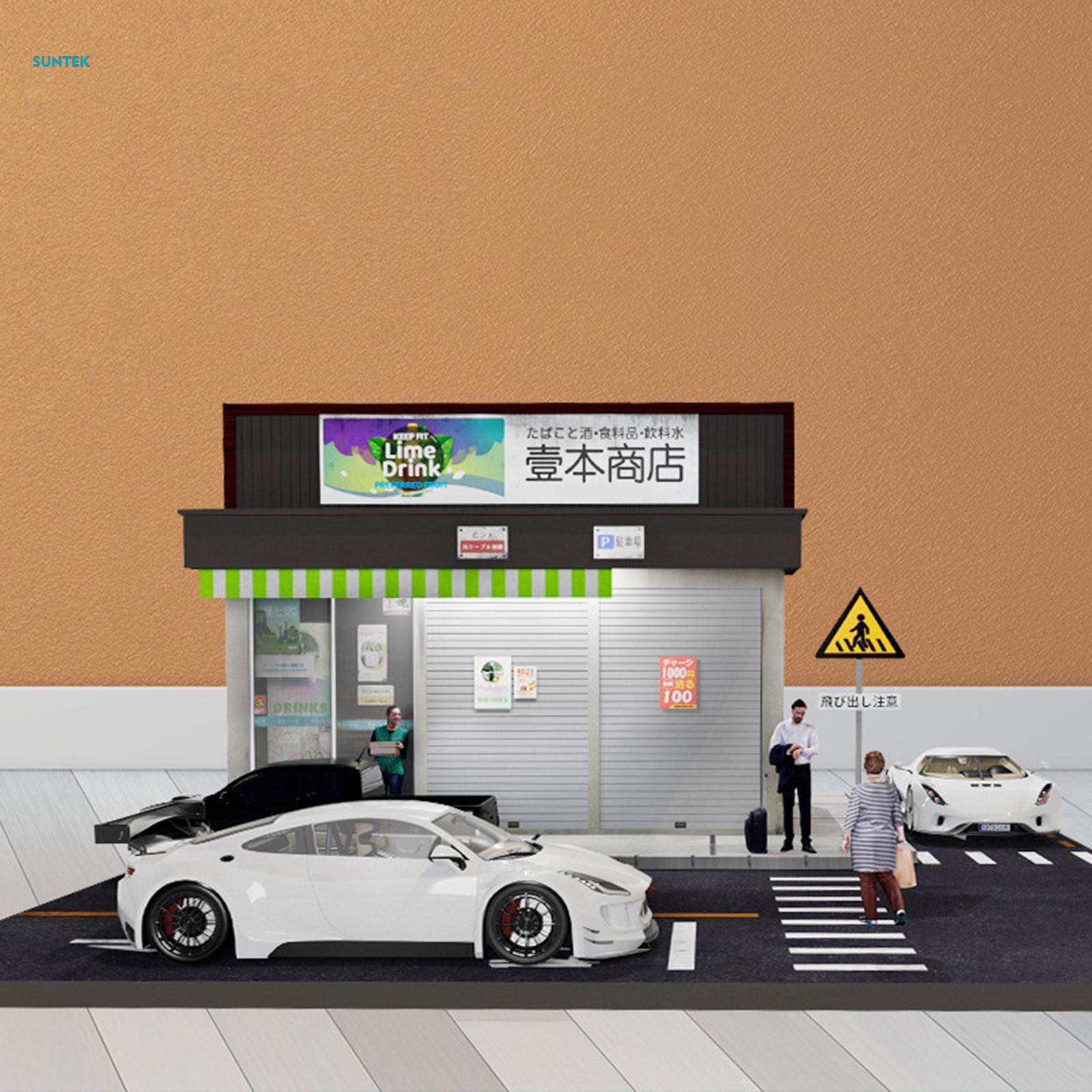 1/64 Scene Street Backdrop Background Collection Scenery Decoration Street Corner Shops for Scale Figures Dolls Character Layout Diorama. 
