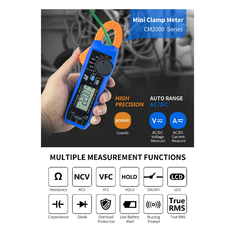CM2100 Digital Electrical Tester Multimeter True RMS VFC Diode Multimeter Easy To Use. 