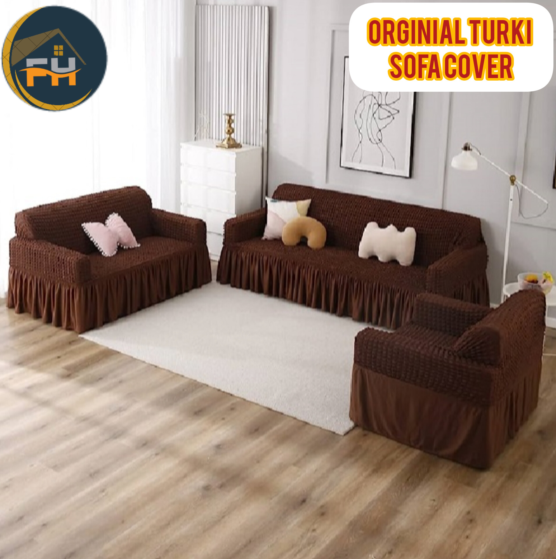 3+2+1 seater Turkey Elastic Sofa Cover coffee colour