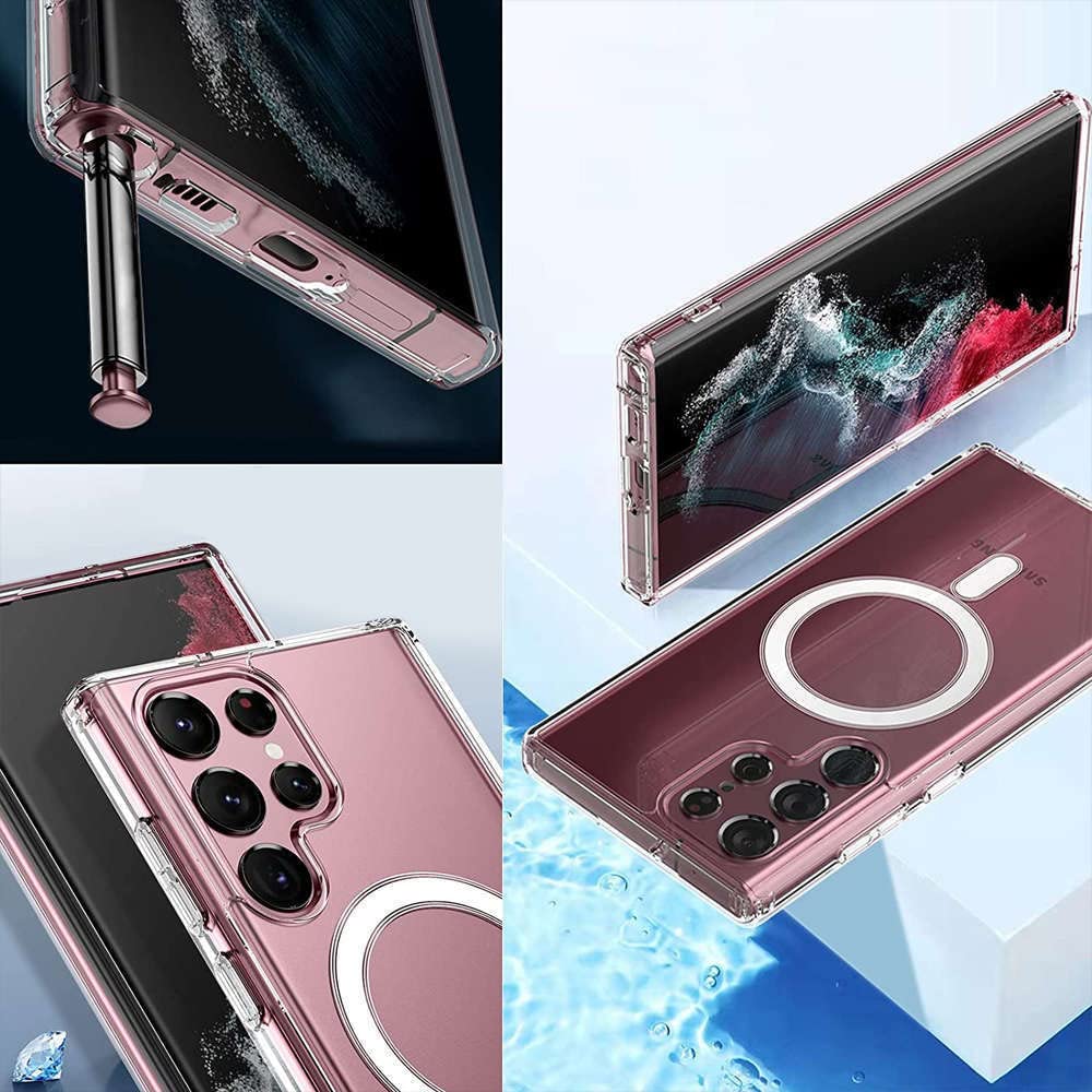 For Samsung Galaxy S22 Ultra 5G MagSafe Compatible Shockproof Transparent Slim Fit Wireless Charging supported Frosted Border Phone Back Case Mobile Cover.