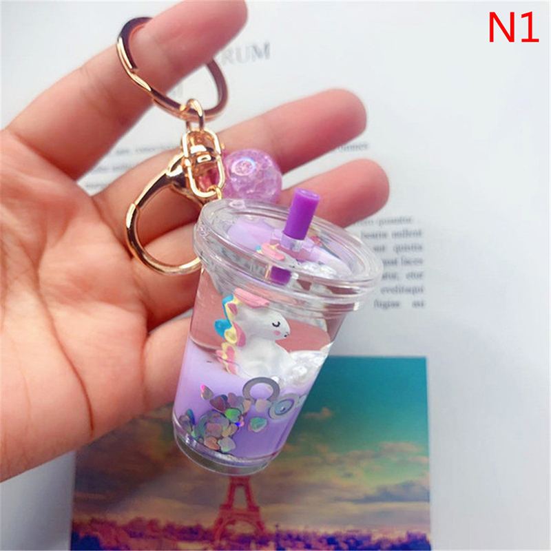 【Toy life hall】Cute Keychain Milk Tea Cup Liquid Quicksand Sequin MJD
