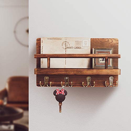 Key Holder for Wall Wooden Mail Holder for Wall Rustic Key Hanger for Wall Key Rack with 4 Double Key Hooks and A Floating Shelf Home Decor Mail Organizer Wall Mount for Entryway - All Solid Pine Wood. 