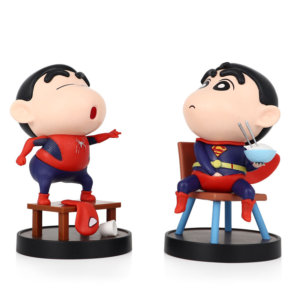Cross-border toys crayon Xiaoxin animation figure superhero Spider-Man Superman figure ornament car scenery