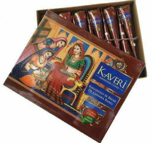 Indian Kaveri Mehendi Mehedi Cone / Henna Cone - 1 Box (12 Piece). 