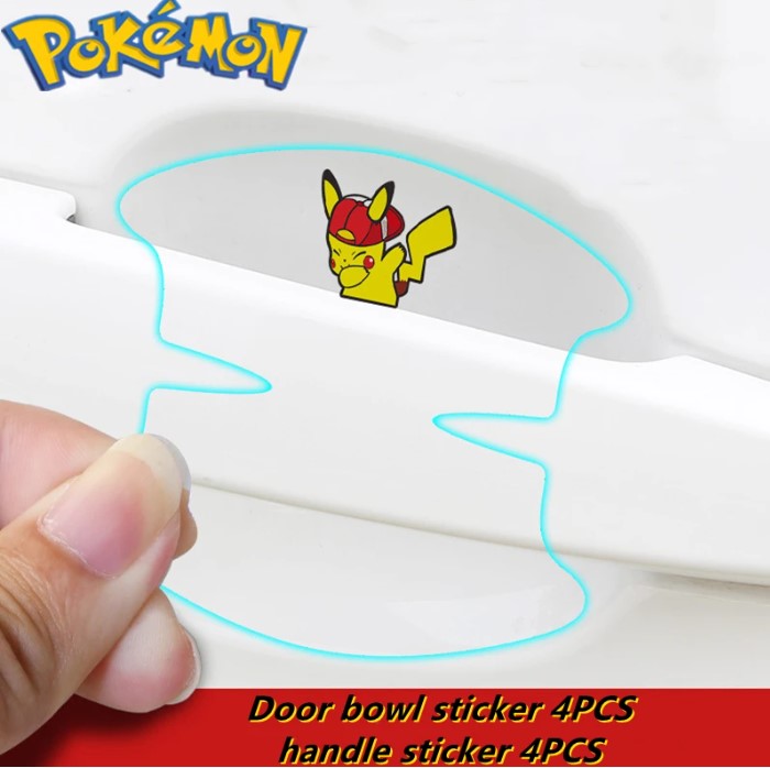 8Pcs/Set SWAG Pikachu Car Door Handle + Bowl Anti-Scratch Durable Soft POLY Flim Protective Stickers For Universal Cars. 