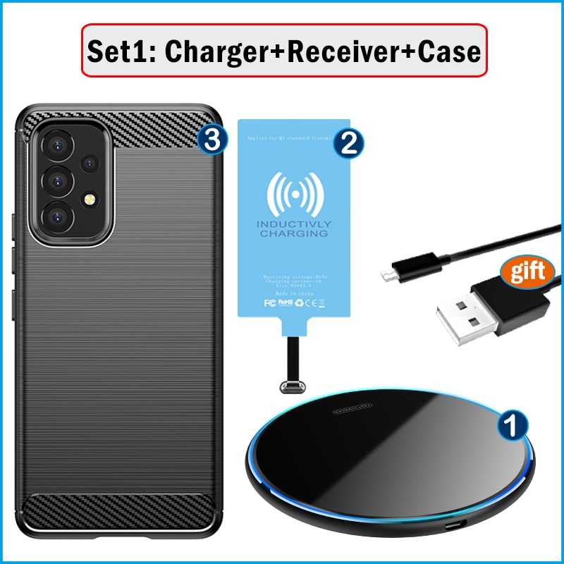 Qi Wireless Charger Receiver for Samsung Galaxy A13 A23 A33 A53 A73 5G Wireless Charging Adapter USB Type-C Connector. 