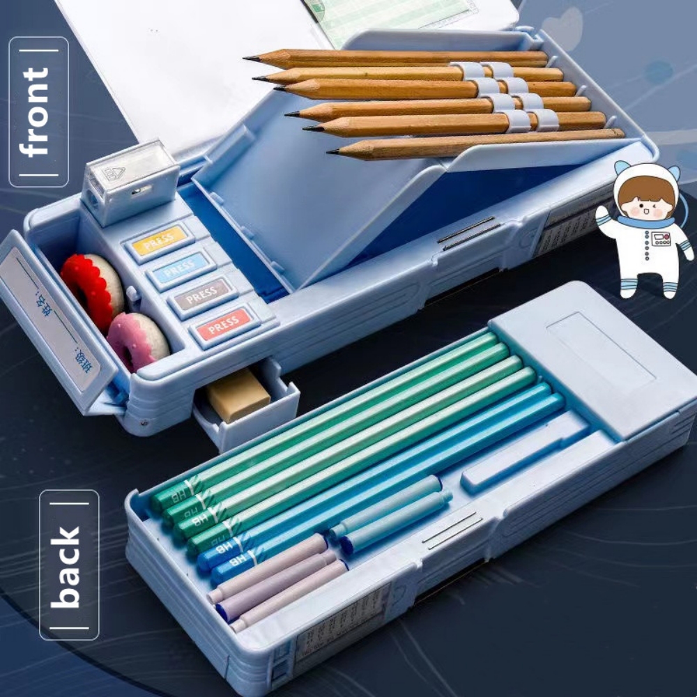 Mechanical Deformable cute pencil case with pen insert multifunctional key switch cartoon plastic school stationery storage box. 