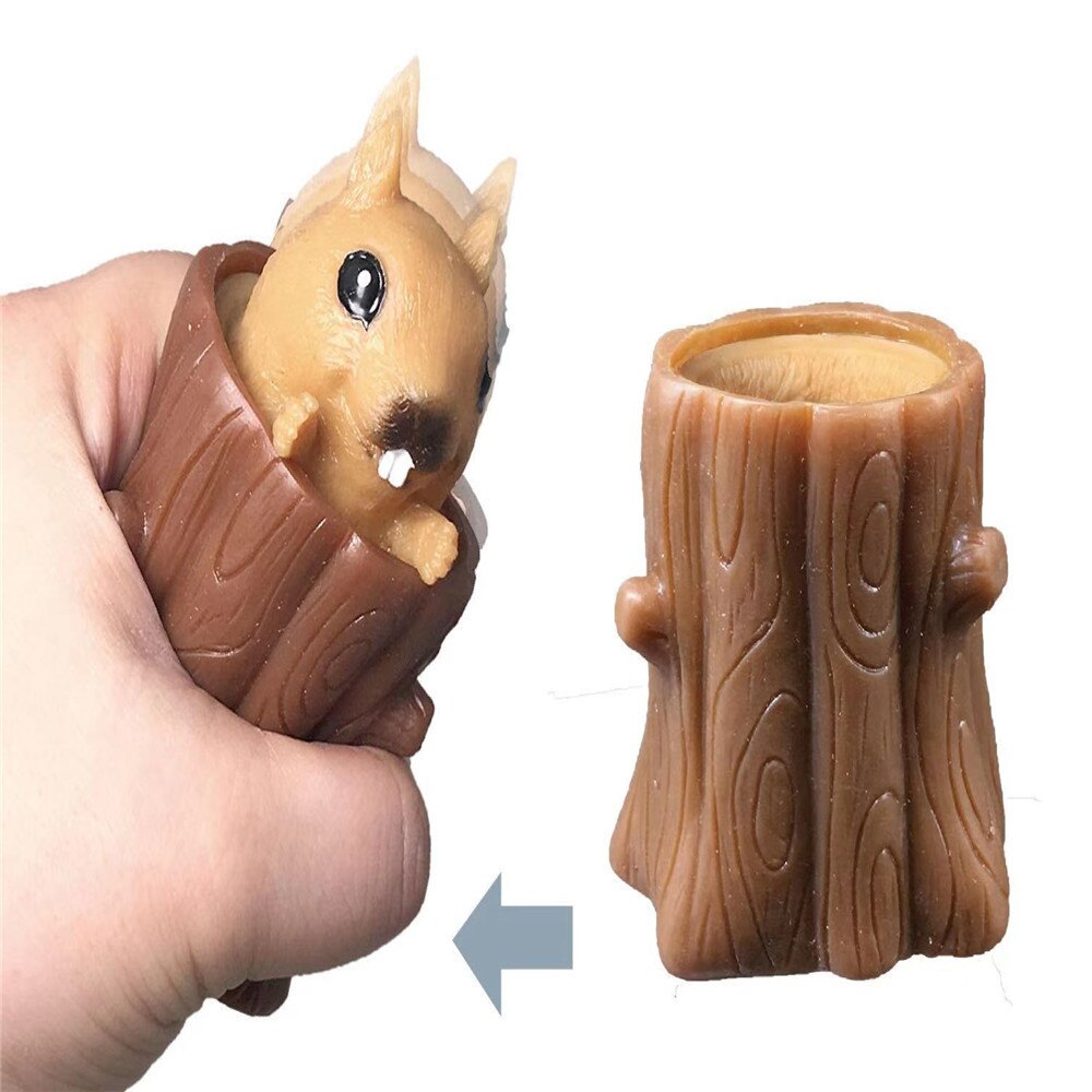 【VisioN Shop】Cute Animal Squirrel Squeeze Squirrel Squirrel Cup Decompression Toy Stump Rubber Stake Fidget Gift For. 