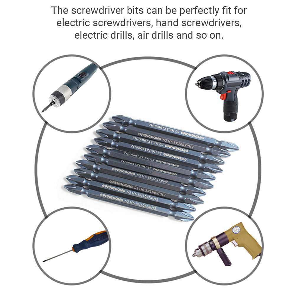 KOGEEK S2 Dual-head Screwdriver Bits Set Pneumatic Screwdriver Bits 10pcs (Slotted+Cross+Hex head). 