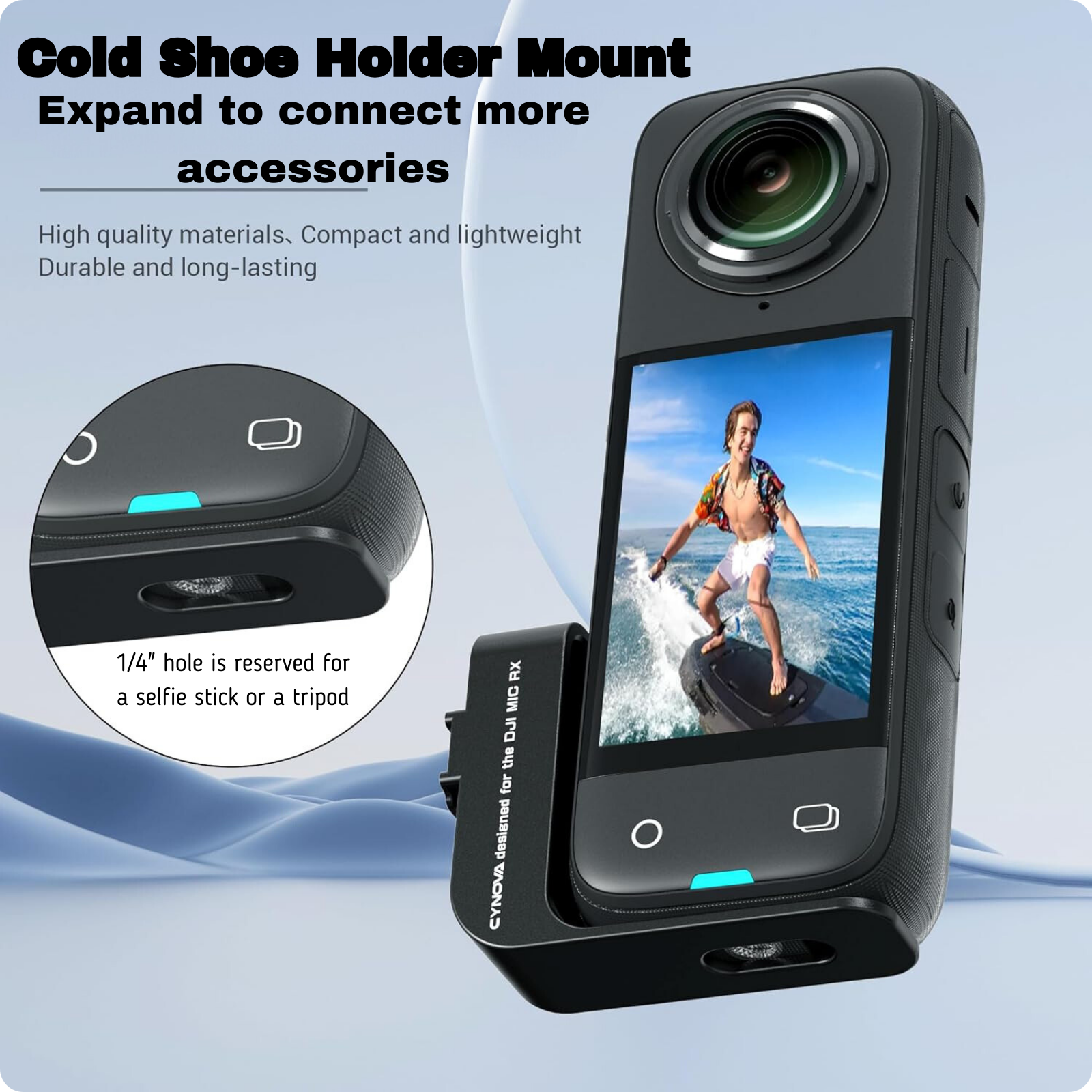 CYNOVA For Insta360 X4 Cold Shoe Mount Audio Mic Adapter Microphone Receiver Holder For DJI Mic2 RX Insta 360 X4 X3 Accessories. 