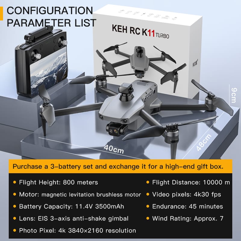 FLH K11 Turbo Professional Drone  (Android & ios Version) 8K RC Drone 3-Axis Gimbal 5G WiFi Brushless 6KM FPV RC Quadcopter Upgraded Remote Control, high quality leasure sensor  with Touch Screen 2 Battery. 