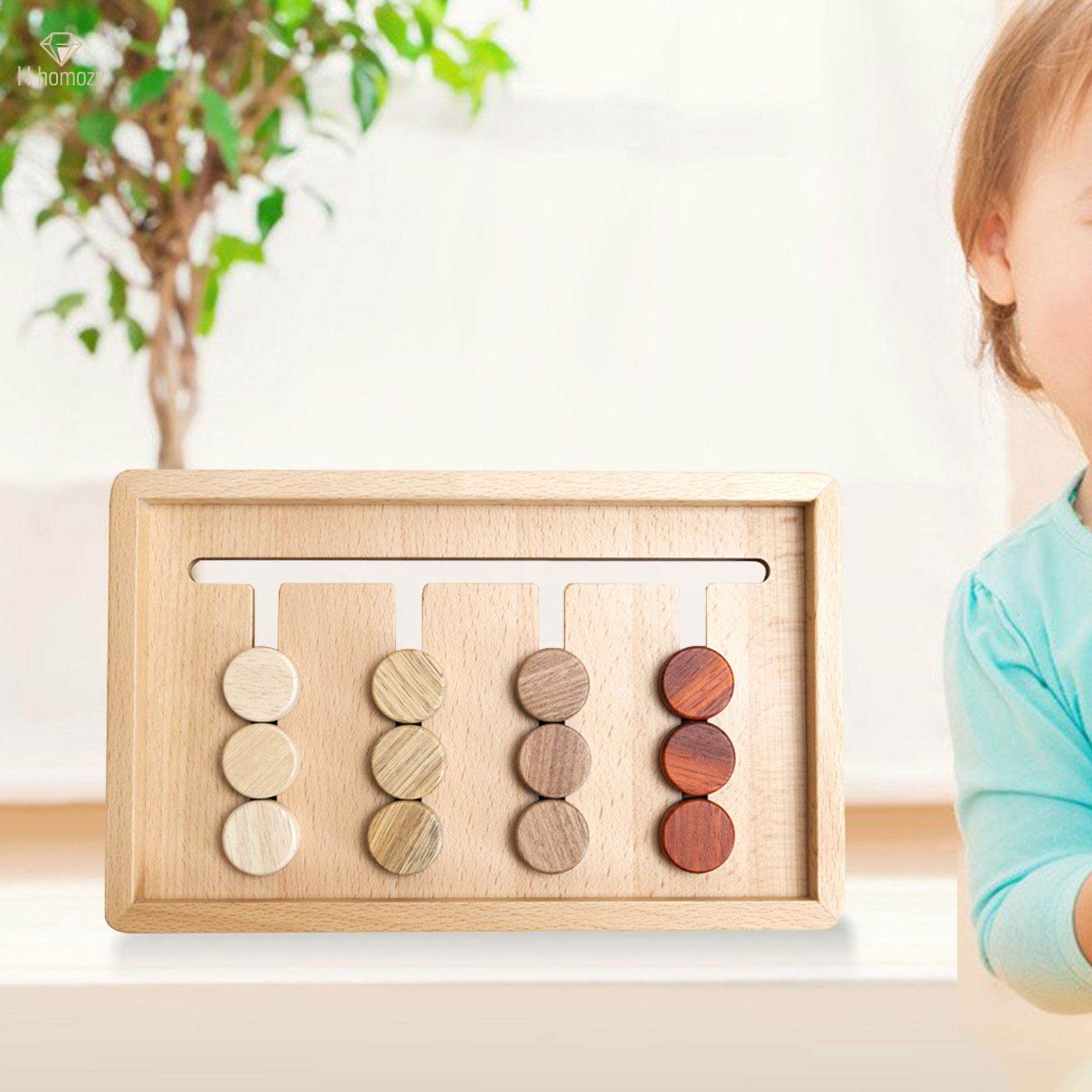 Montessori Preschool Learning Toys Slide Puzzle Board, Shape Color Sorting Matching, Creative Brain Teasers Game for Boys, Children Girls. 