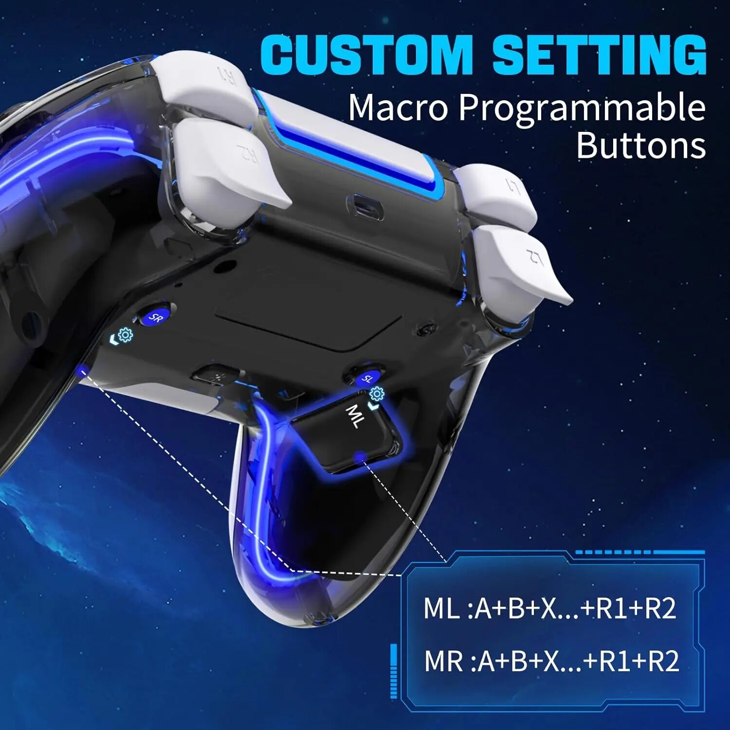 Saitake Controllers for PS4,Custom PS4 Remote with Hall 3D Joystick, RGB Wireless Game Controllers for Playstation 4. 