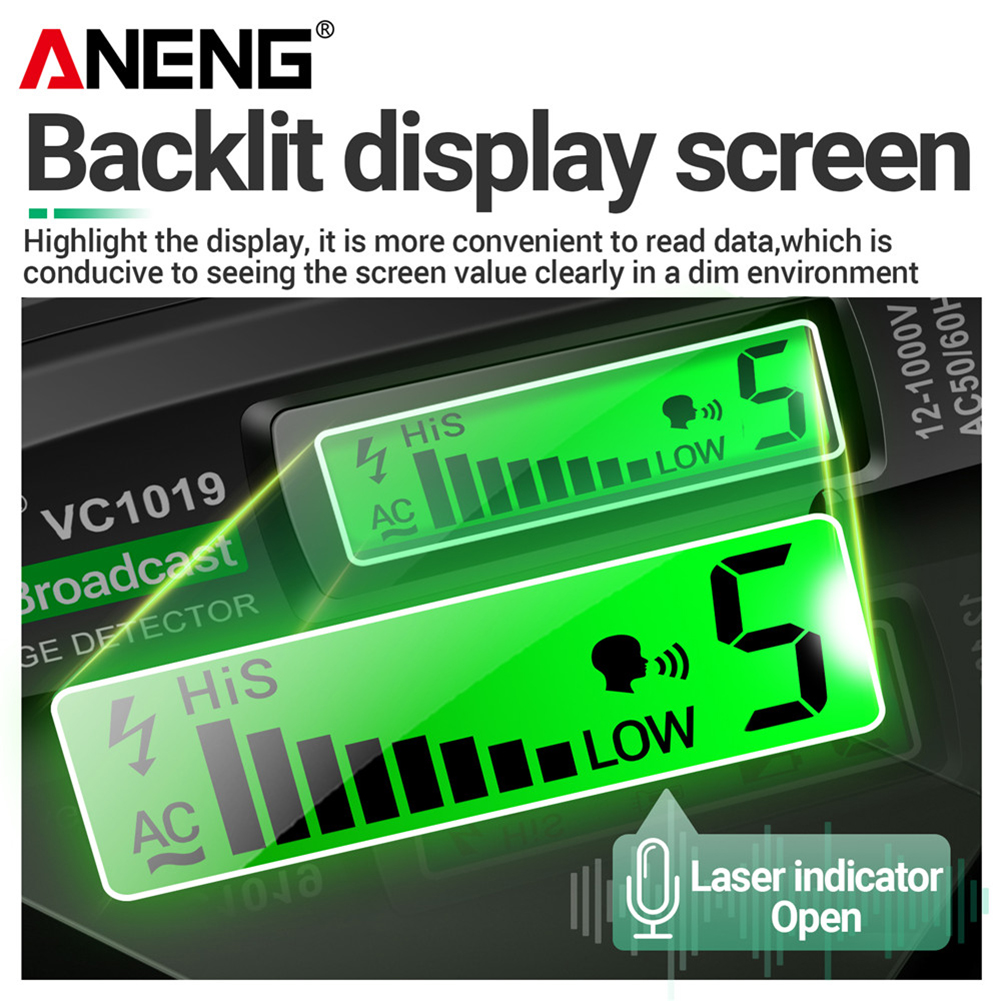 ANENG VC1019 DC AC Test Pen Voice Broadcast Voltage Detector 12-1000V Volt Current Non-Contact Pen Electric Tester Meter Tool. 