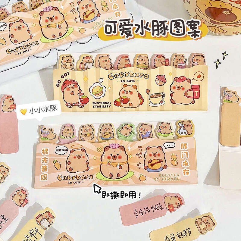Capibala notes, cute row seat N times, cartoon capybara sticky index stickers, message paper. 