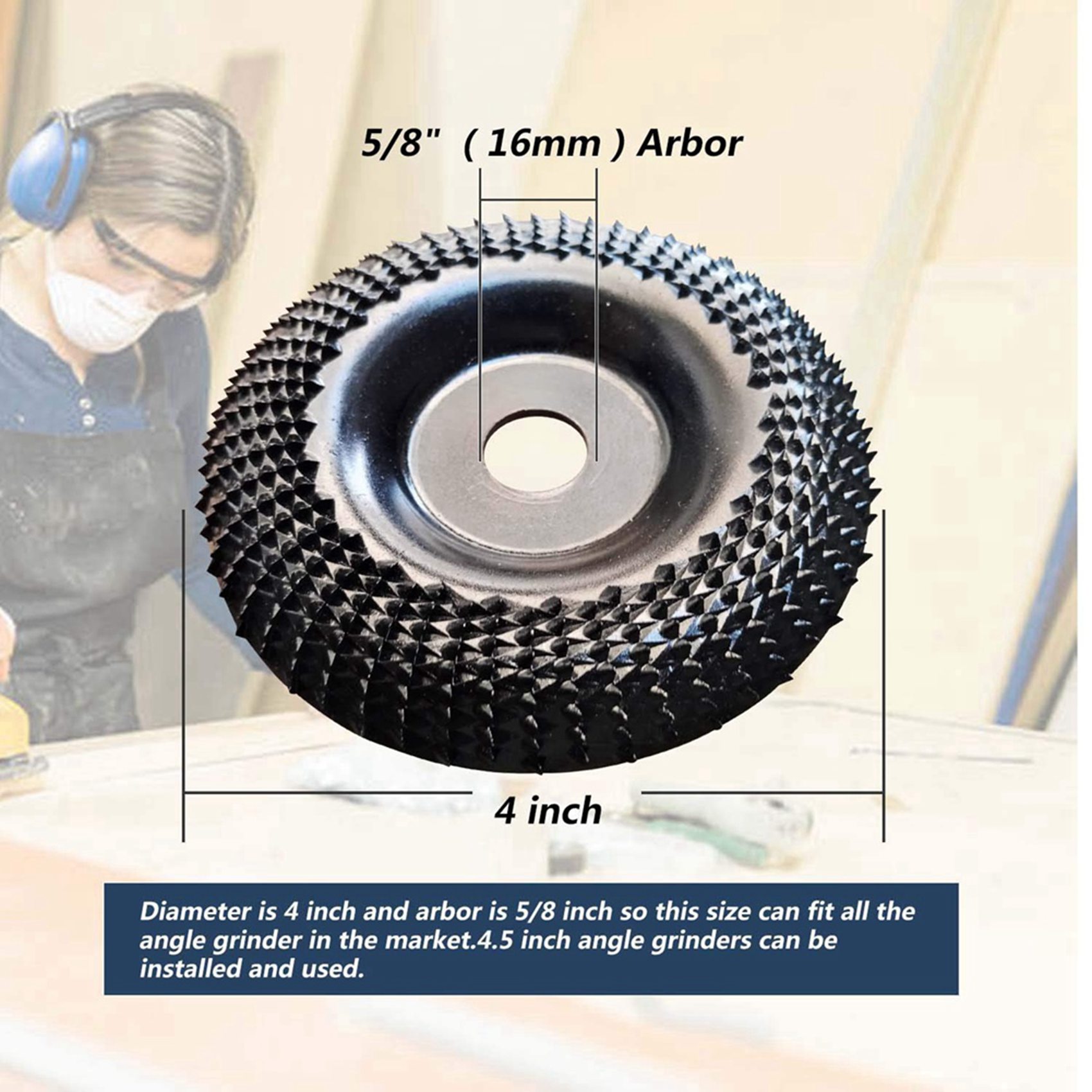 4X Grinder Wheel Disc 4 Inch Wood Shaping Wheel, Wood Grinding Shaping Disk for Angle Grinders with 5/8Inch Arbor
