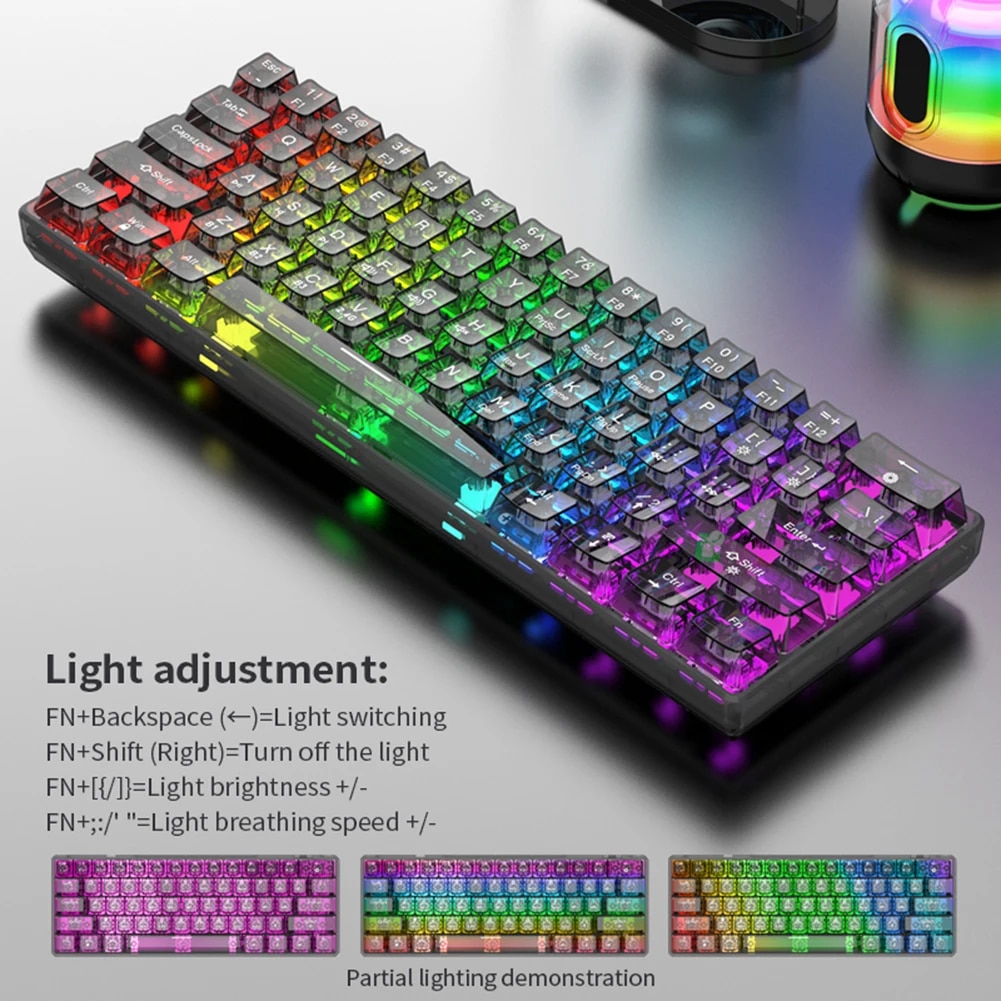 K30Pro 61 Keys Mechanical Keyboard Full Transparent RGB Backlight 2.4G Wireless Bluetooth-compatible USB Wired for Laptop. 