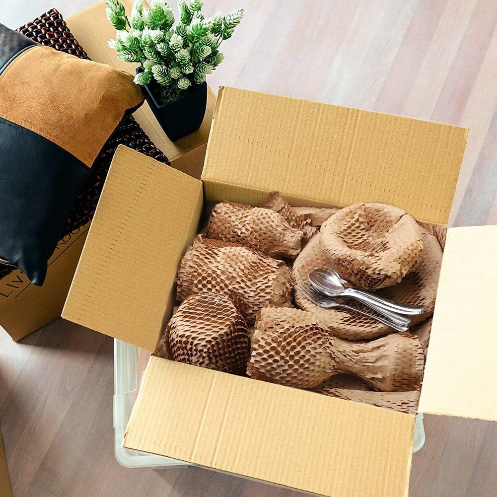 1 Roll Recycled Packing Paper 12Inch x 33FT Eco Honeycomb Paper for Moving Packaging Wrap Recyclable Cushion Material. 
