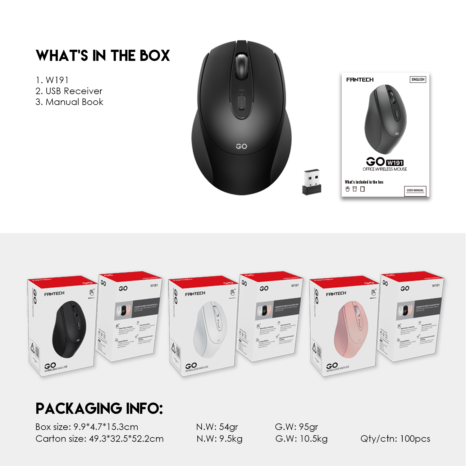 FANTECH W191 GO WIRELESS MOUSE SILENT SWITCH OFFICE MOUSE.. 