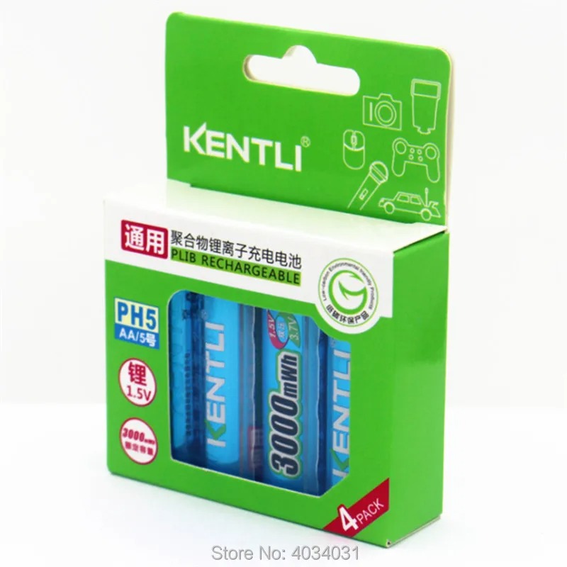 KENTLI Stable voltage 3000mWh AA batteries 1.5V rechargeable aa battery lithium polymer battery for camera ect. 