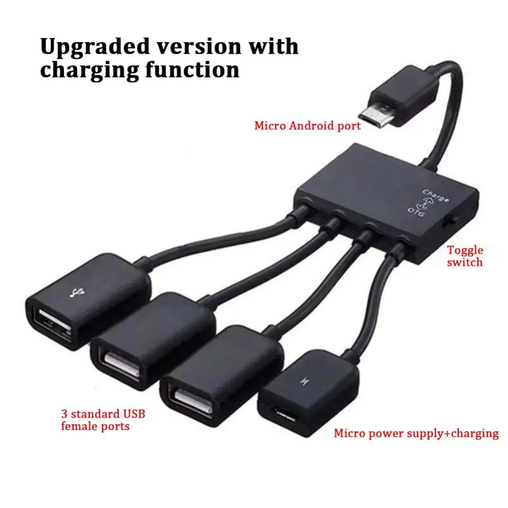 High Speed 4 Port Hub Adapter Cable Micro Usb To 2 Otg Portable 4in1 4 Port Hub For Tablet Android Phone Converter Multifunction. 