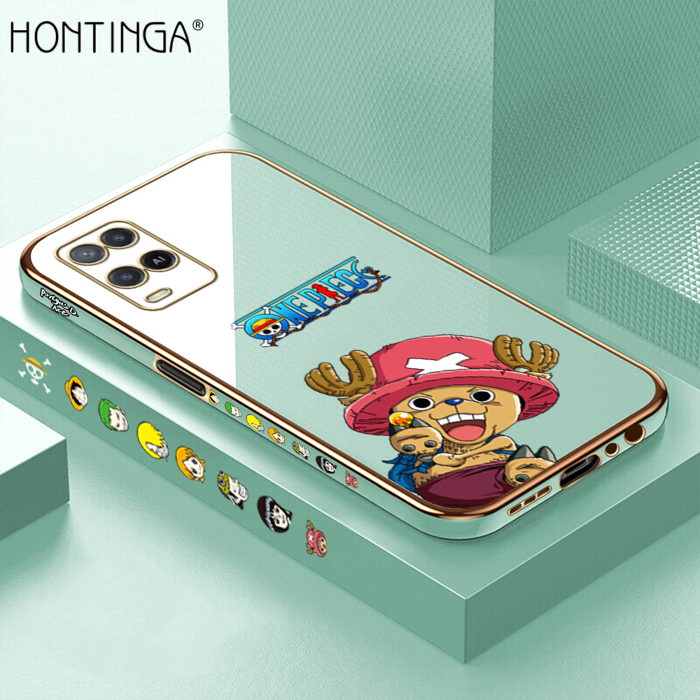 Hontinga for OPPO A54/A54 2021 Back Cover + Free Lanyard Luxury 6D Plating Cute Cartoon Choba Side Pattern Case Soft Silicone Square Mobile Cover
