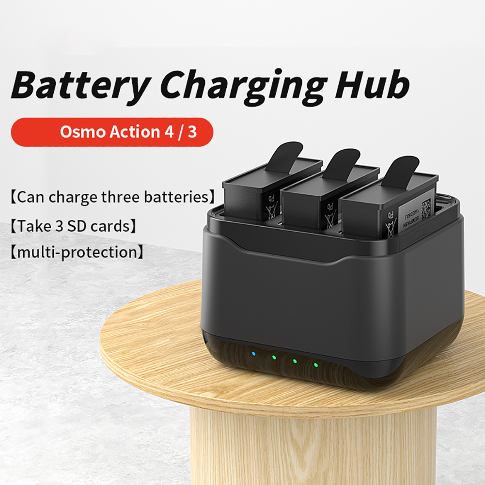 Battery Charging Hub Charging 3 Batteries Action Camera Accessories With Charging Indicator Light Charging Station Compatible For DJI OSMO Action 4/3 Cameras. 