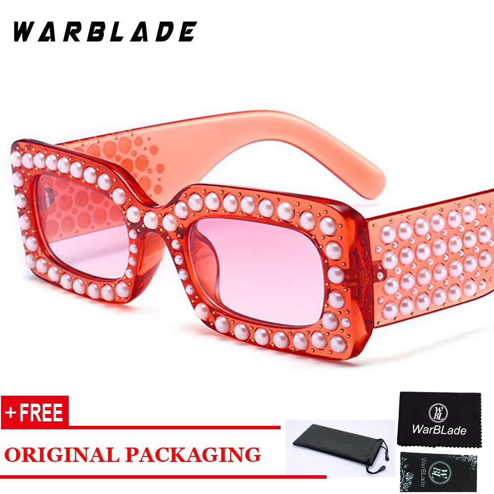 【happy one】red Hot Fashion Ladies Pearl Square Women Vintage Brand Design Luxury Sun Glasses Female Male. 