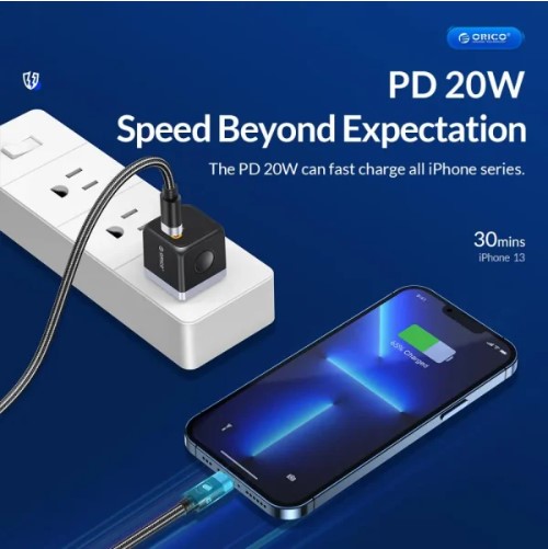 ORICO Charger PD 20W Type-C Charger Set with Lightning Cable Fast Charger for iPhone 14 13 13 12 11 Series. 