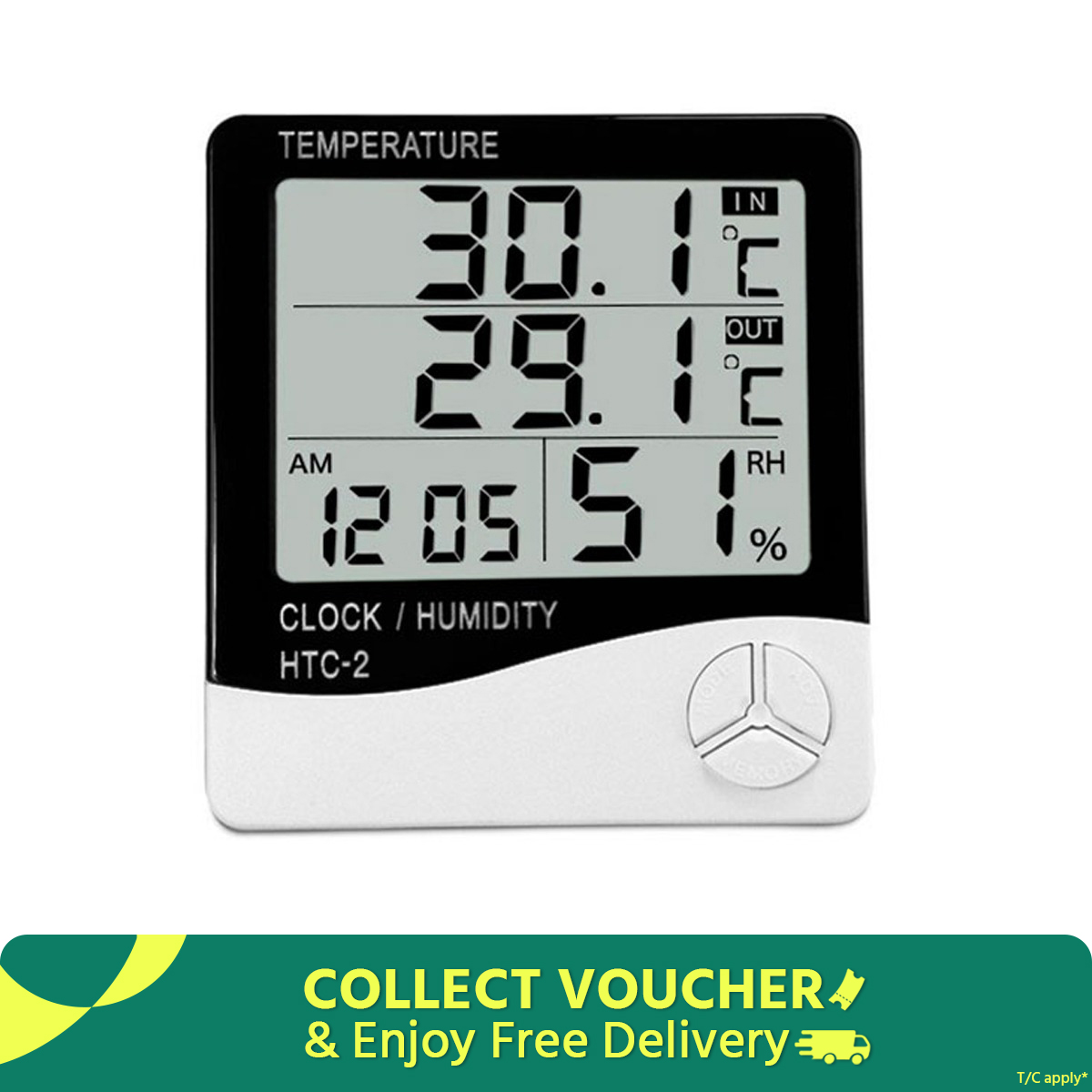 HTC-2 Indoor LCD Digital Temperature Humidity Meter Thermometer With Alarm Clock